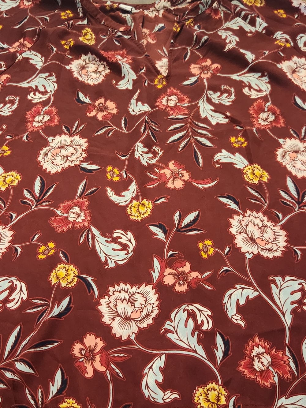 Plus Floral Burgundy Blouse